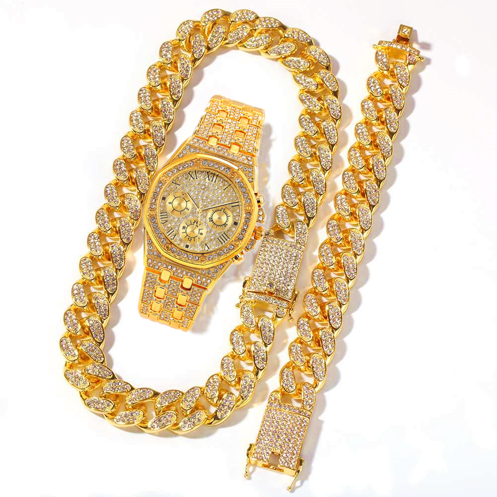 Luxury Watch Miami - Men Watch Set Necklace+Watch+Bracelet HipHop Miami