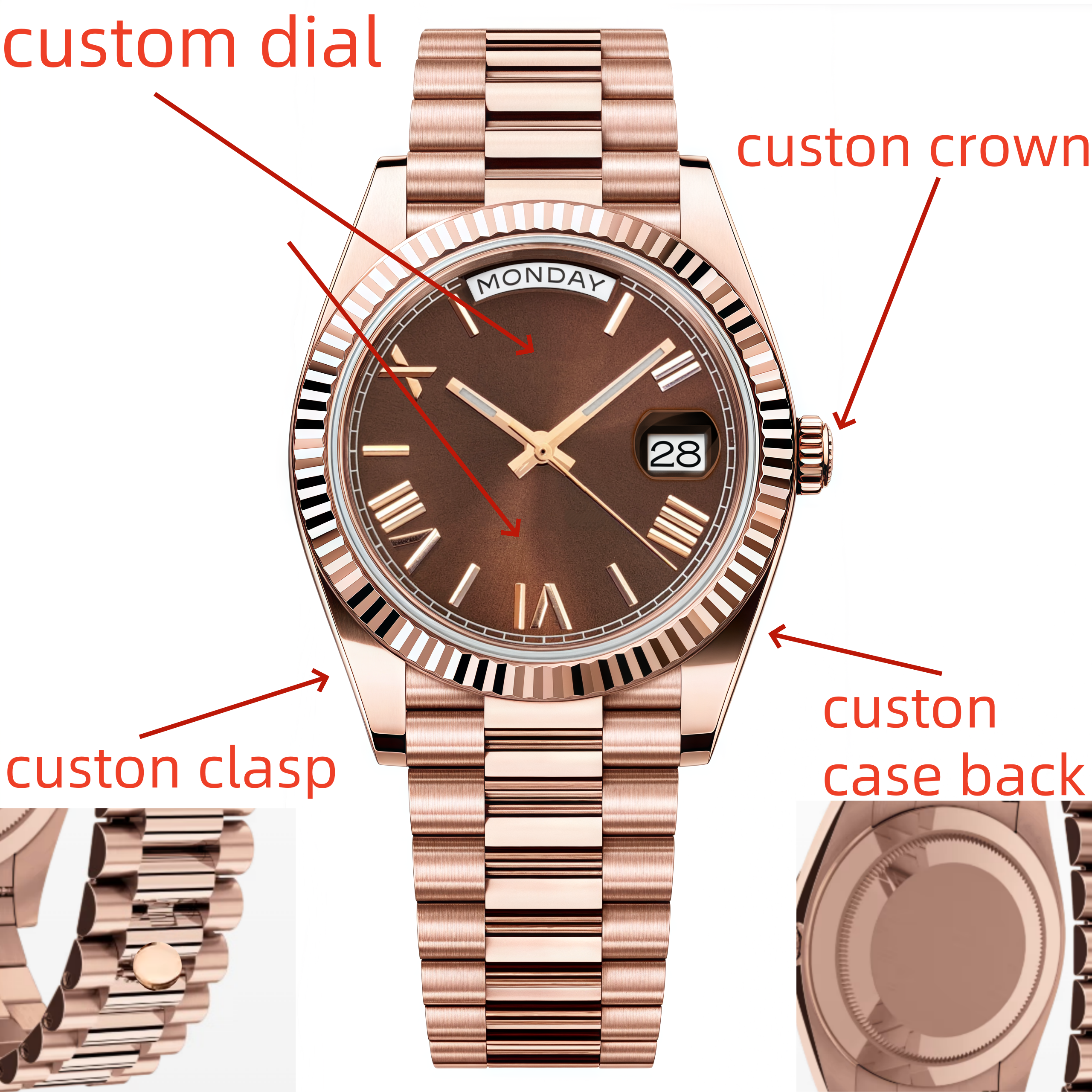 Luxury Watch Gold - Custom logo Clock Men's Luxury Rose