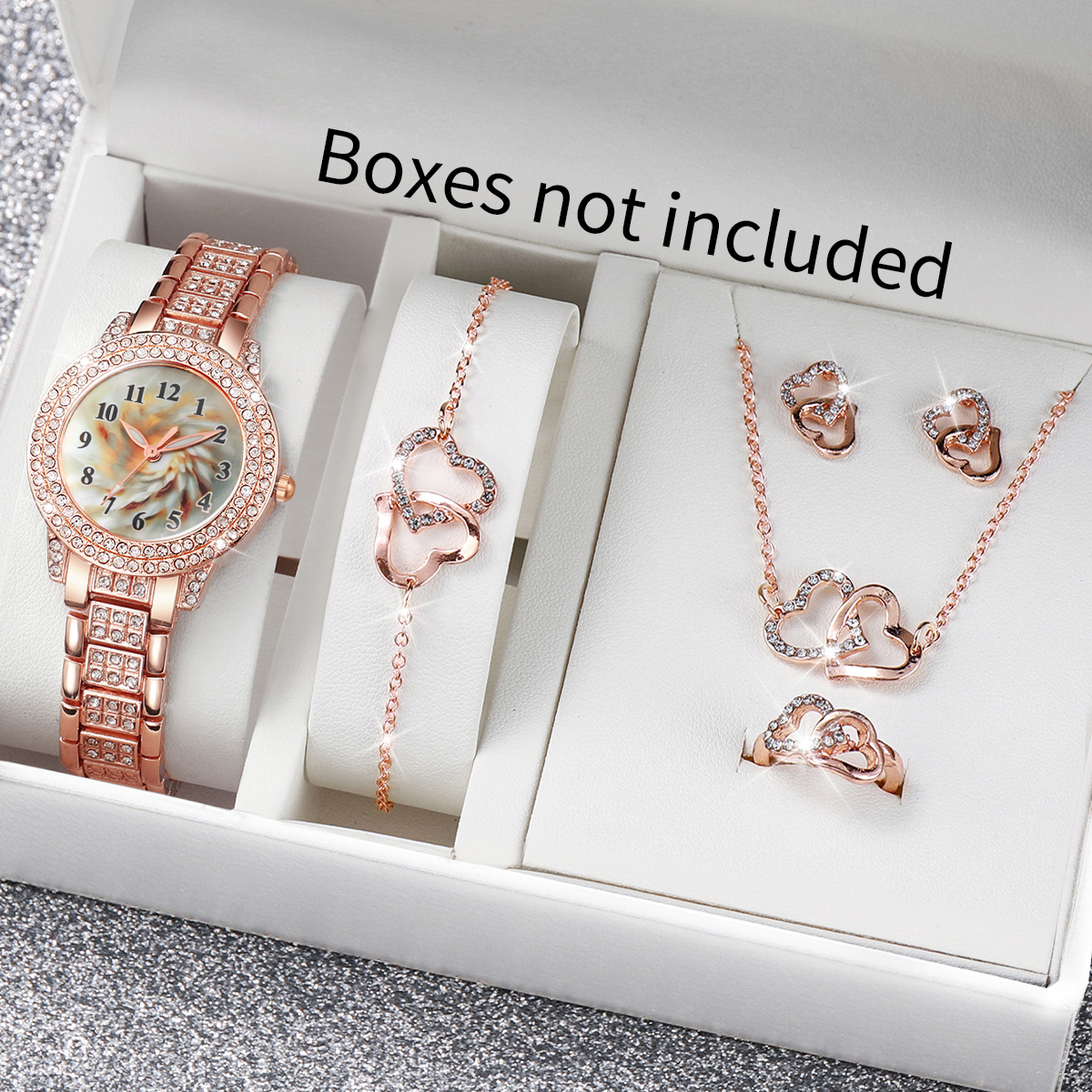 6PCS Luxury Rhinestone Women Q - Open Heart Watch recensione e prezzo