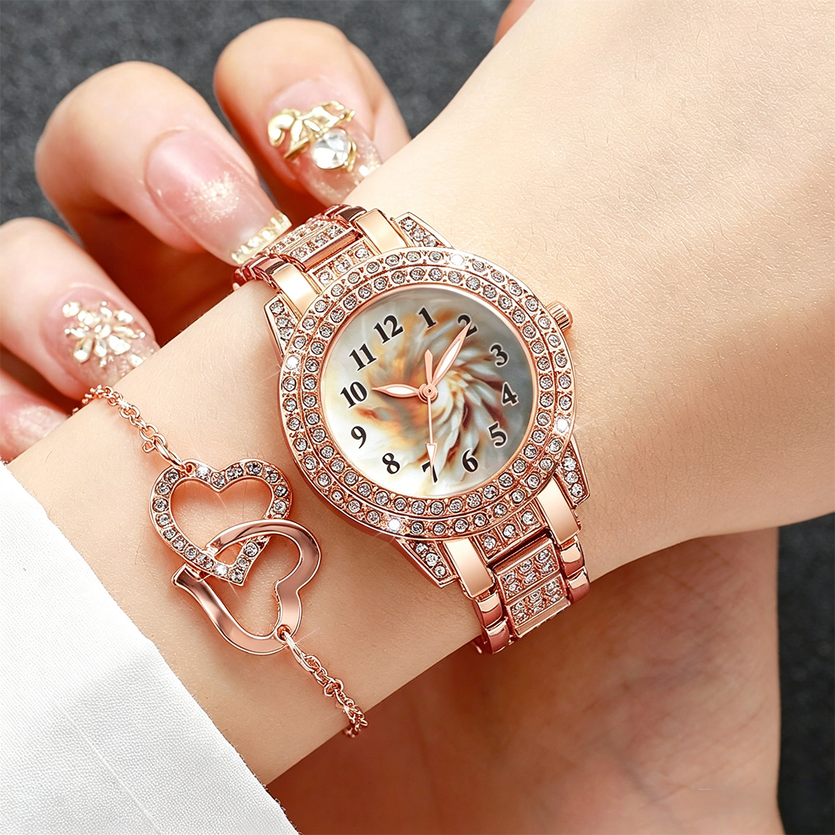 6PCS Luxury Rhinestone Women Q - Open Heart Watch recensione e prezzo