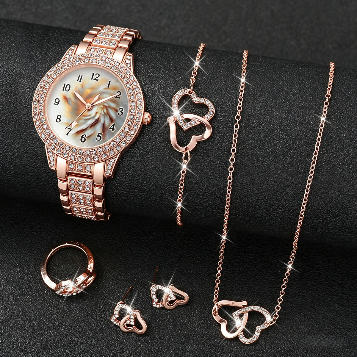 6PCS Luxury Rhinestone Women Q - Open Heart Watch recensione e prezzo