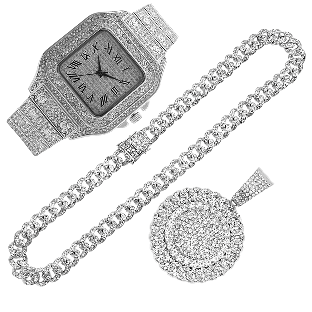 2pcs Iced Out Watch Necklace P - Luxury Watch Miami recensione e prezzo