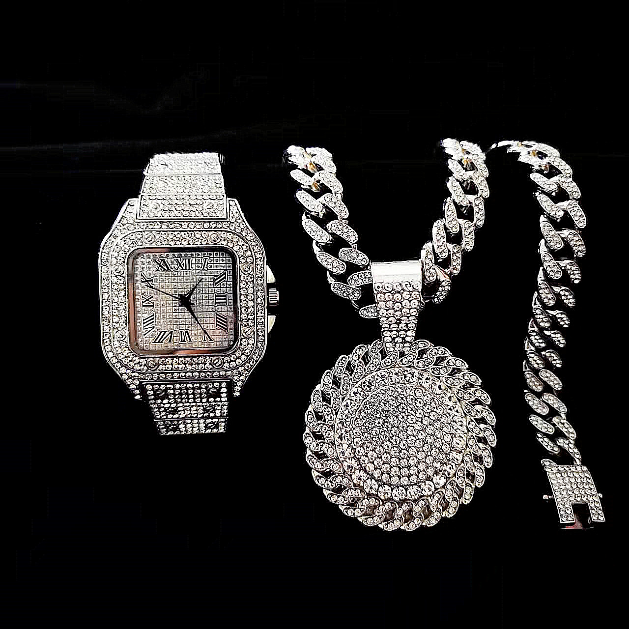2pcs Iced Out Watch Necklace P - Luxury Watch Miami recensione e prezzo